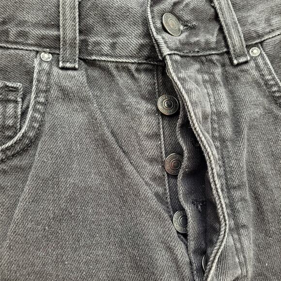 Forever 21 Distressed Frayed Black Denim Skirt size 29 Button Fly Raw Hem - Picture 4 of 5